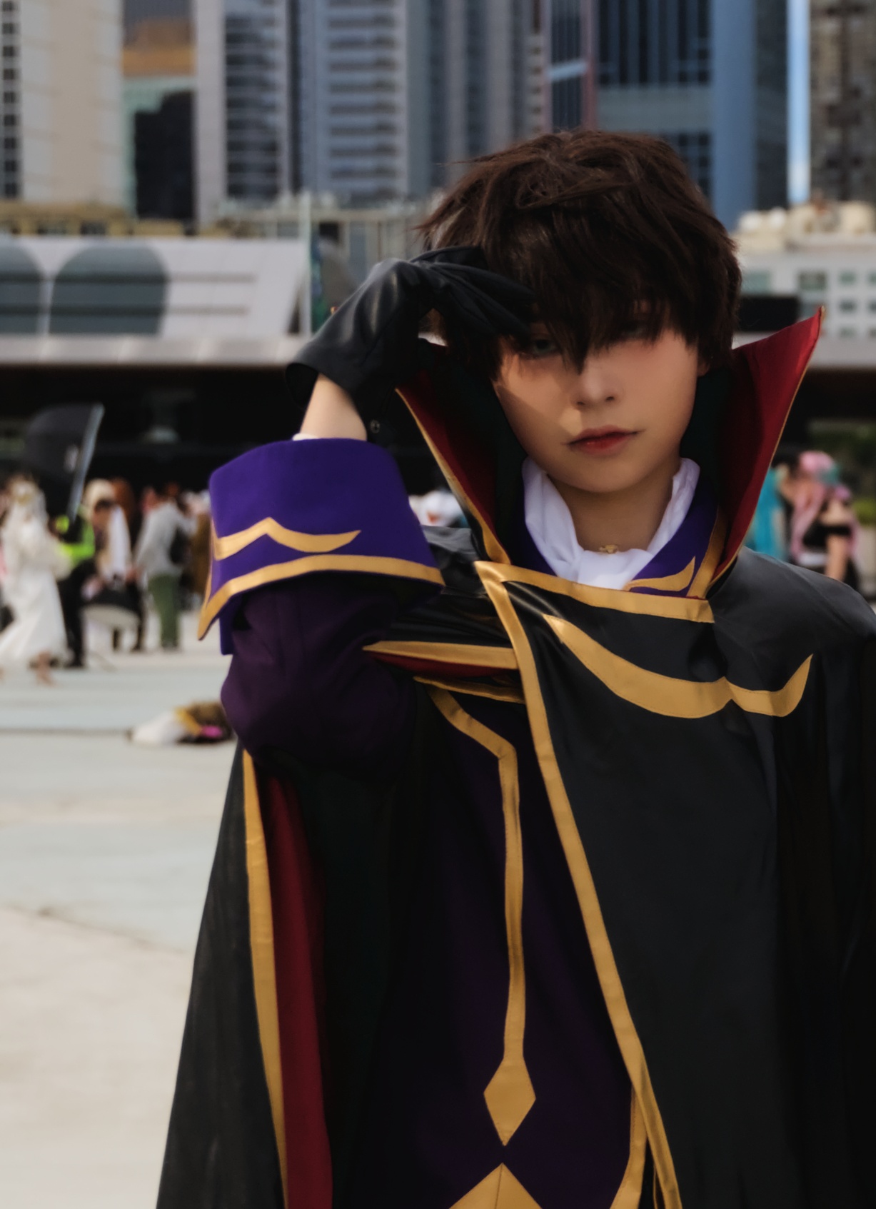 A cosplayer dressed as Lelouch Lamperouge from Code Geass, photographed at SMASH 2025