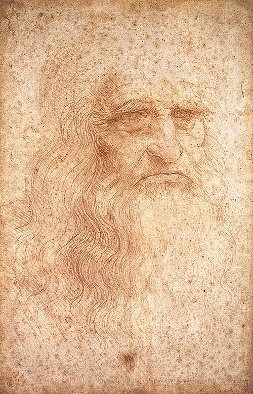 Red chalk drawing, presumed self-portrait of Leonardo da Vinci