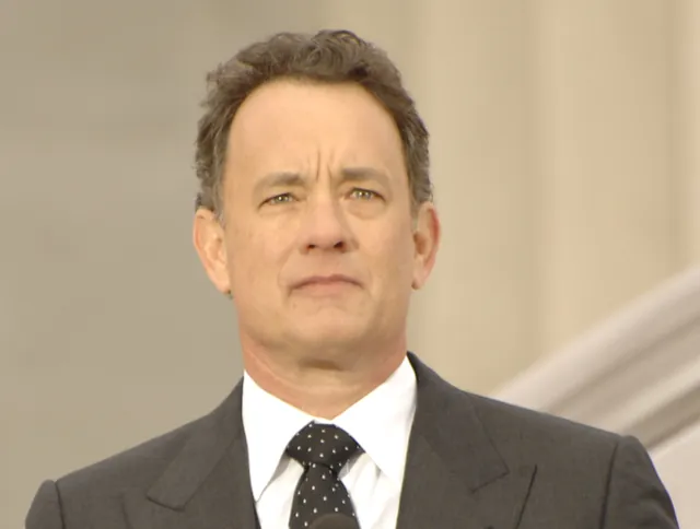 Tom Hanks, the actor who played Forrest Gump in the 1994 film, in a dark suit and a patterned tie in January 2009