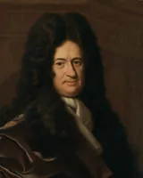 Gottfried Leibniz in a long dark curled wig and a dark velvet coat with a white cravat, in Christoph Bernhard Francke’s portrait of about 1695