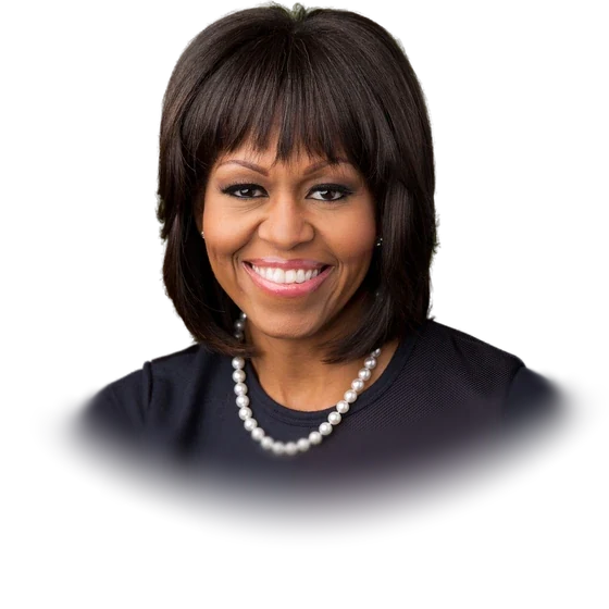 Michelle Obama smiling in a dark top with a pearl necklace, in her official White House portrait of February 2013