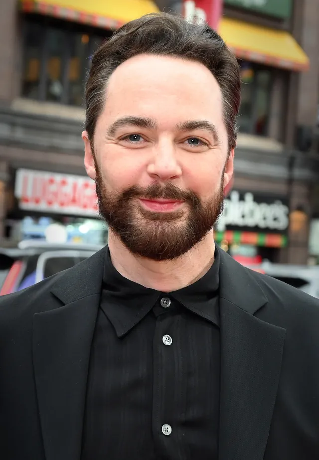 Jim Parsons, the actor who played Sheldon Cooper in The Big Bang Theory, in a dark jacket and shirt at the Broadway opening night of Good Night, and Good Luck in April 2025