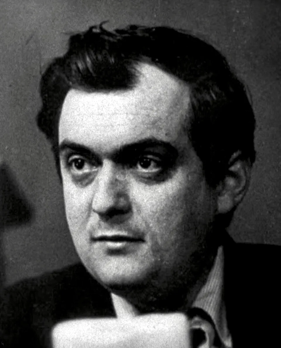 Stanley Kubrick in a black-and-white still from the trailer for Dr. Strangelove