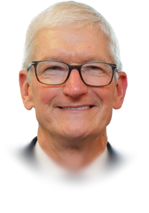 Tim Cook smiling in glasses and a dark suit in New York City in September 2026